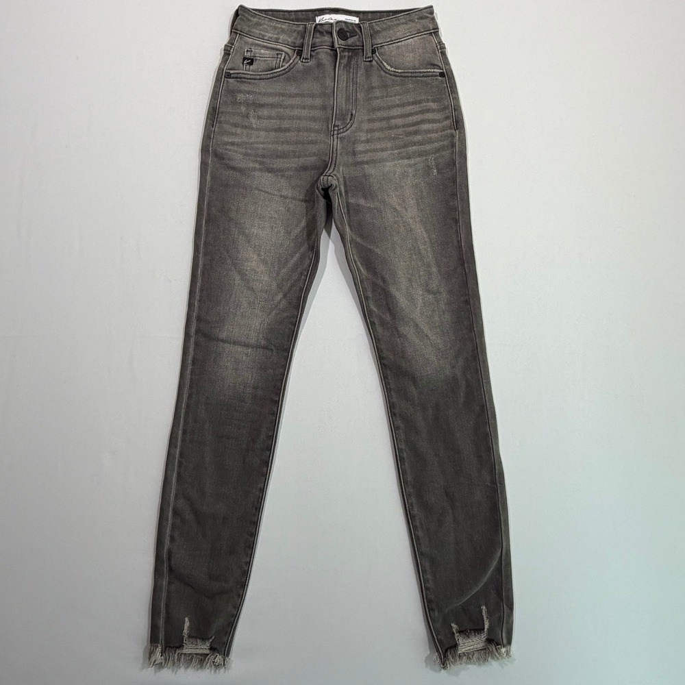 KanCan Jeans Womens 23 Gray Skinny Frayed Raw Hem Distressed Grunge Indie Skater